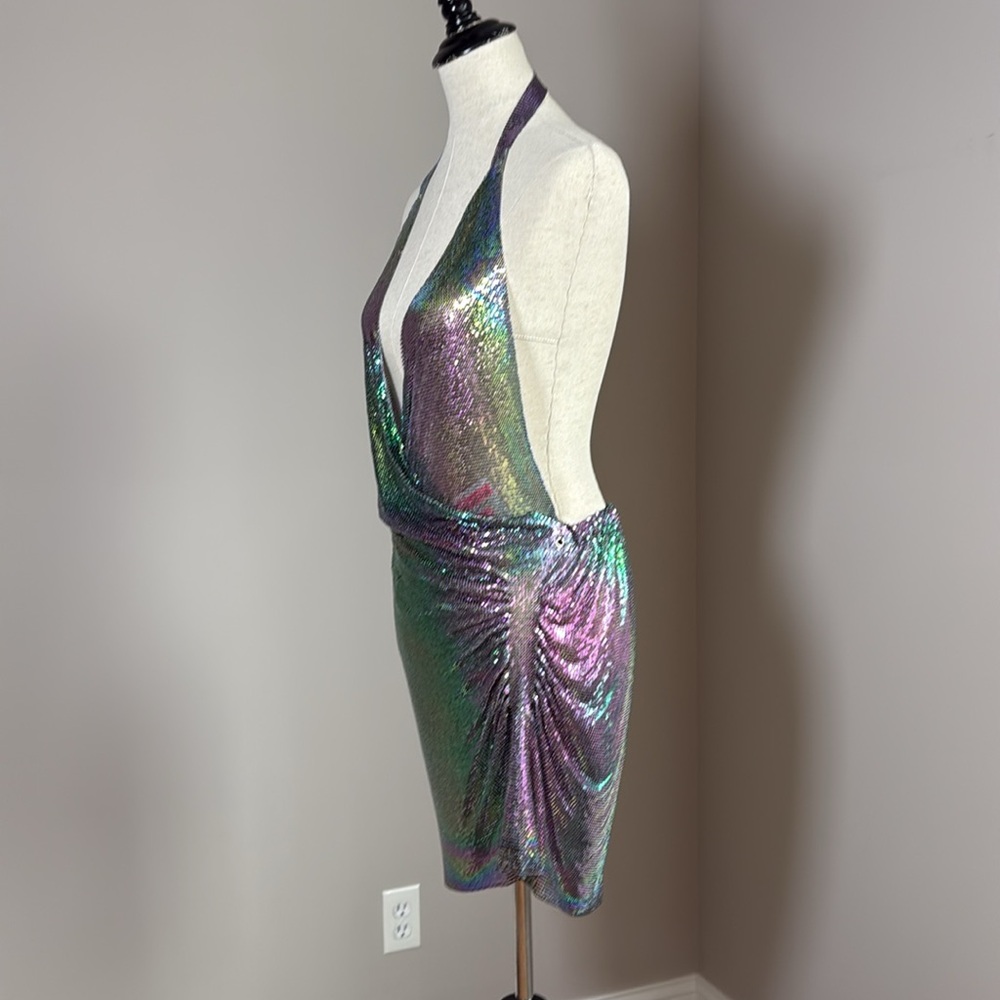 Iridescent Halter Mini Dress - Picture 2 of 4